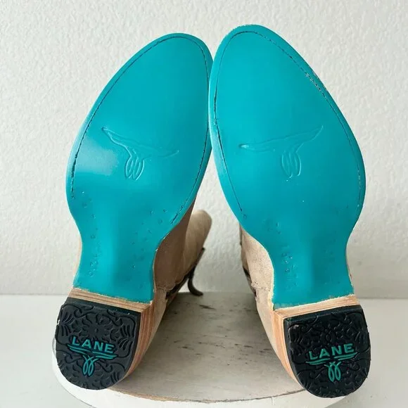 Lane PLAIN JANE Cowboy Boots Womens 7.5 Latte Suede Cowgirl Western Mid Calf - Picture 8 of 11